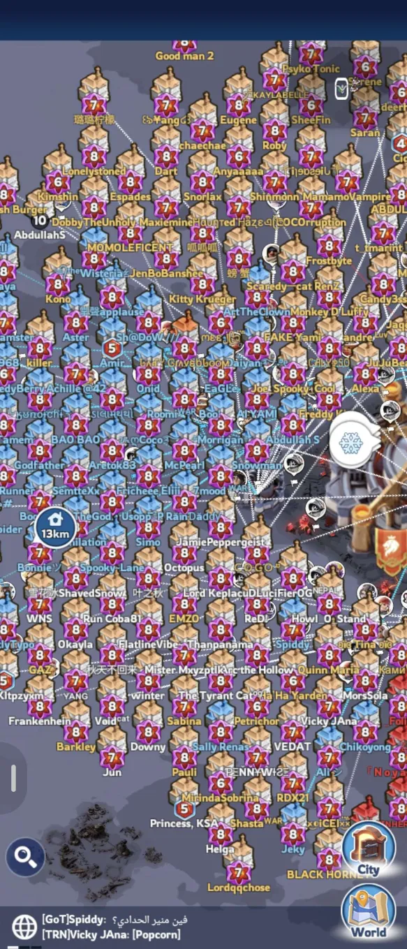 World map packed with State 3144 and 3161 cities around Sunfire Castle